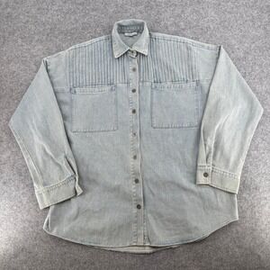 White Birch Button-Up Men XL Blue Pintuck Pleated Light Wash Denim Shirt